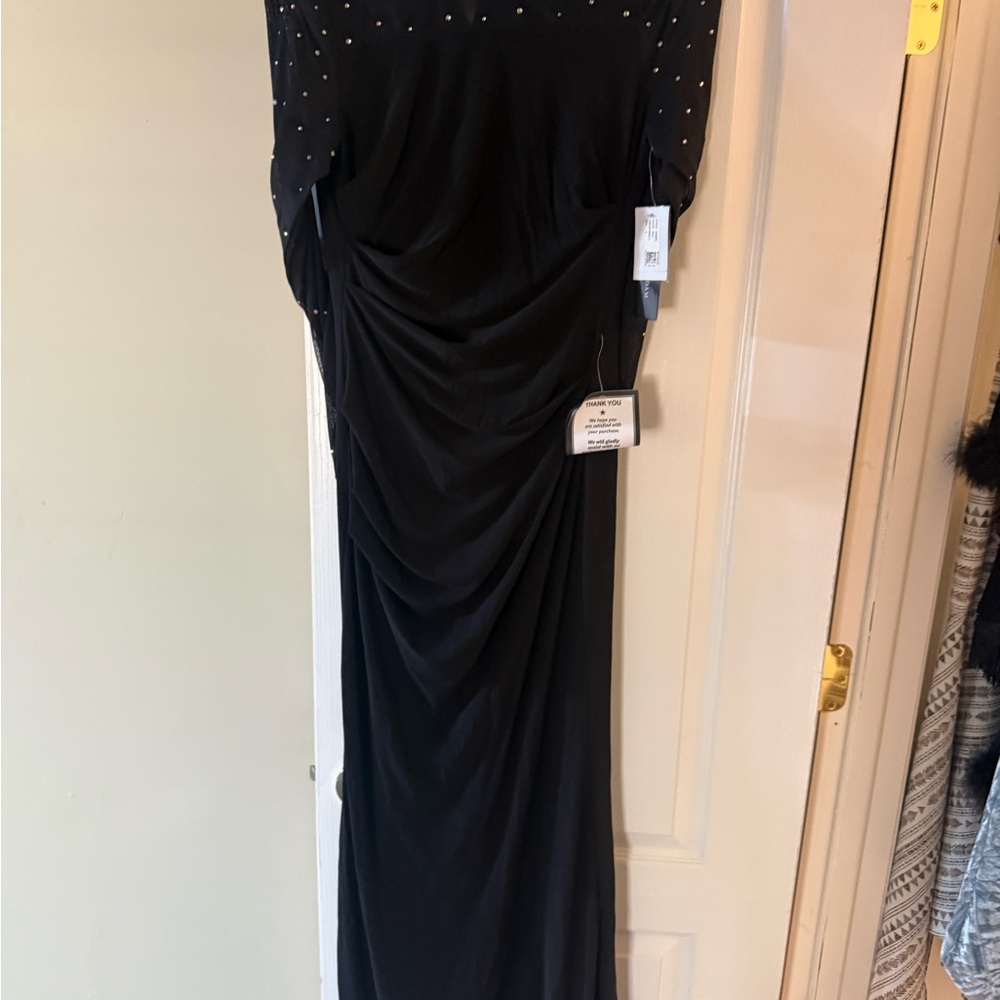 Black Evening Ruched Dress with Stud Detail